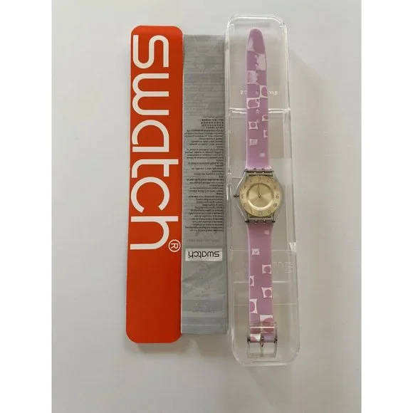 Swatch Watch Marble Time Pink Slim Skin Classic SKF315 Vintage 2002 Works well! - Picture 12 of 14
